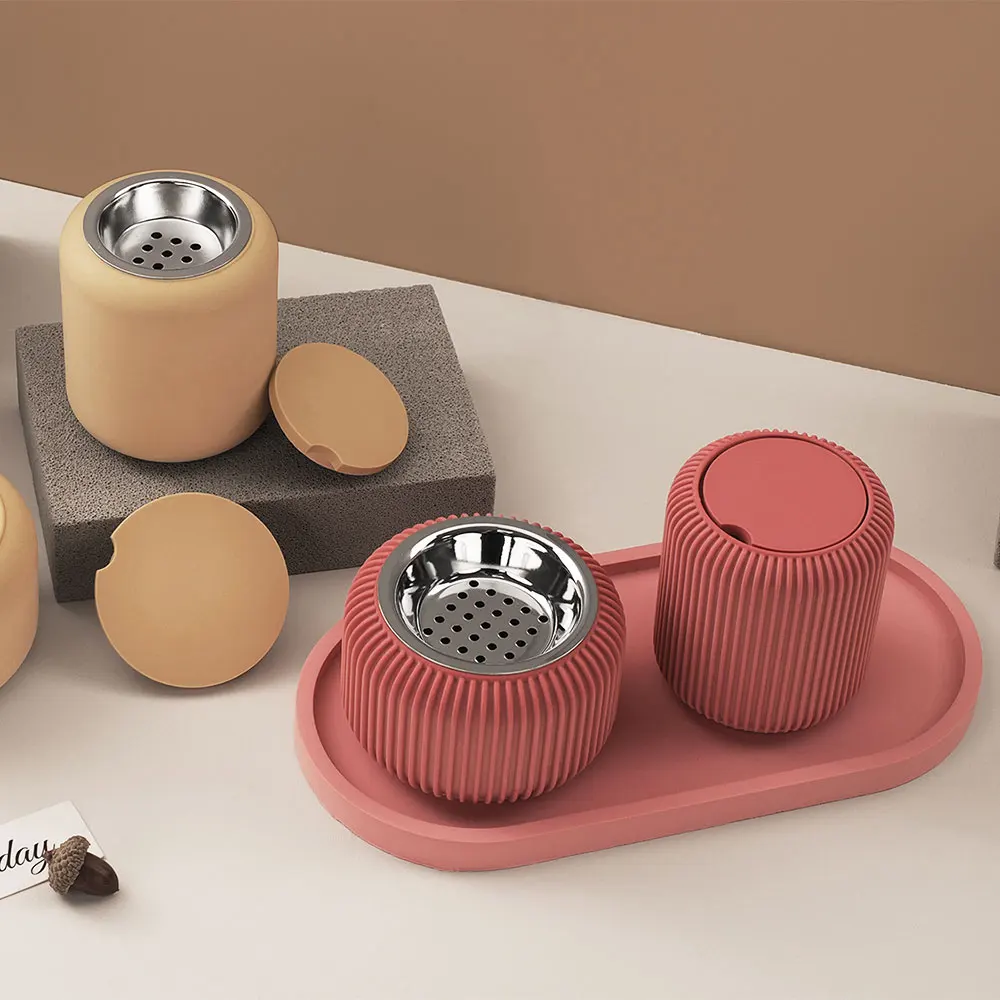 Circular Striped Aromatherapy Furnace Mold Cement Candle Holder Storage Jar Epoxy Resin Incense Burner Silicone Molds