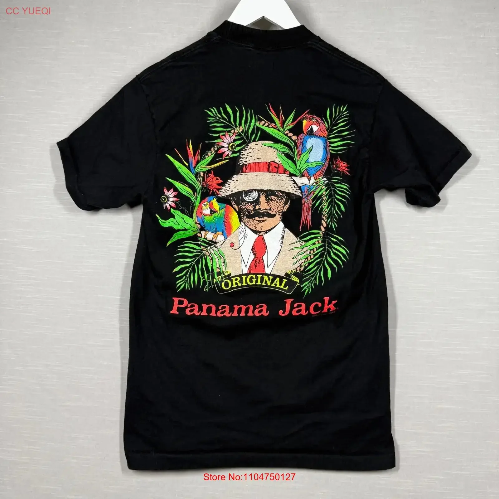 Vintage Panama Jack T Shirt Men L Black Large Bright  USA vintage Washed graphic fashion Stretched Unisex designer clothes