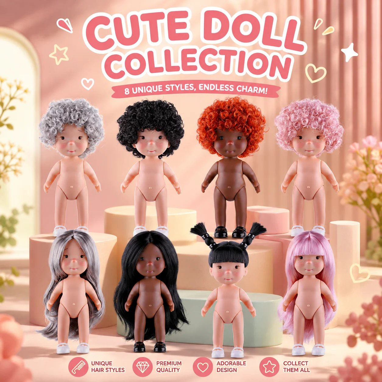 Beautiful Long-Haired Fashion Doll Unclothed Figurine Collection Realistic Toy Gift for Kids Adults Art Ornament