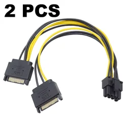 2pcs Dual SATA 15pin to 8 pin(6+2) 6 PCI-E PCIE Express Graphics Video Card Powrer Supply Converter Adapter GPU Extension Cables