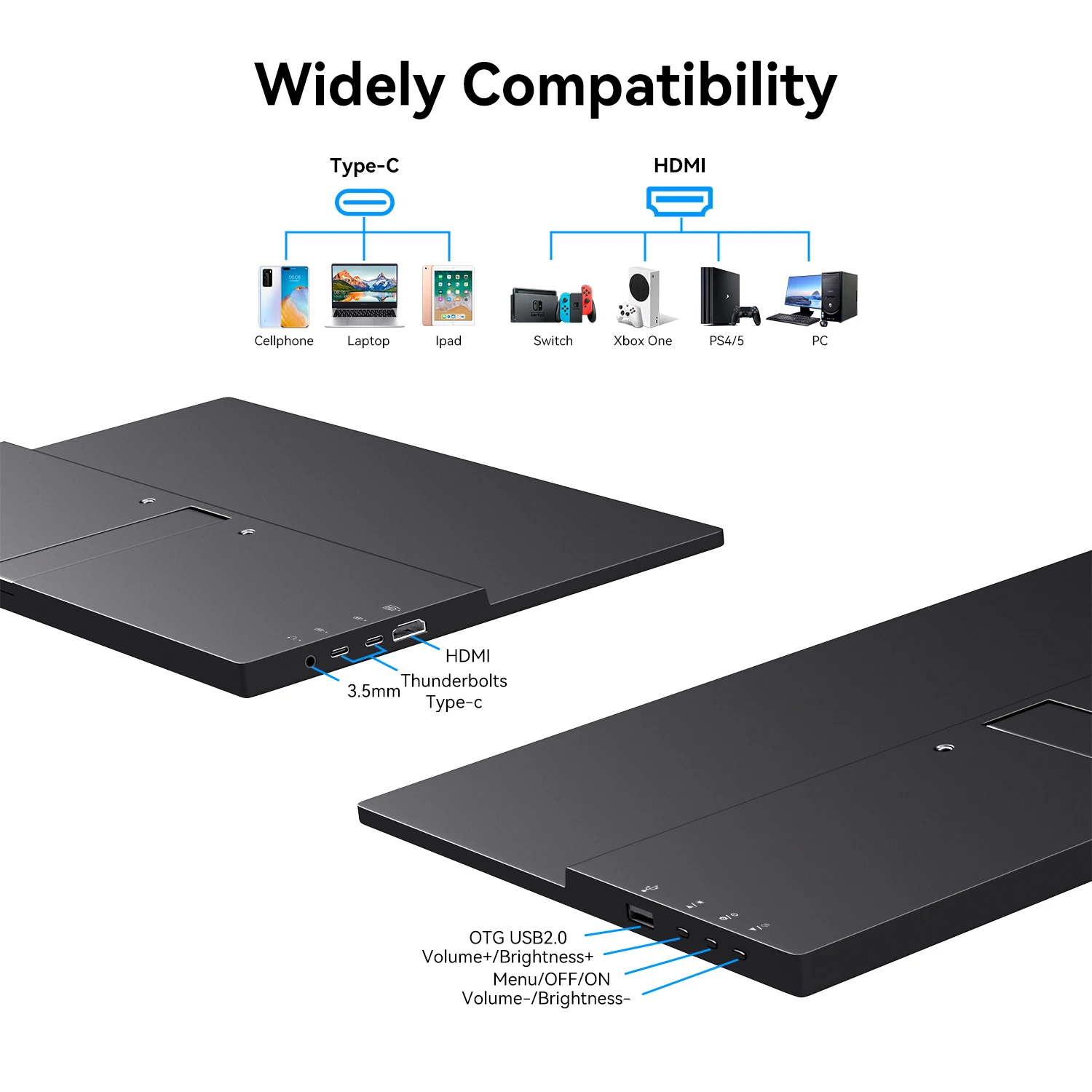 15.6'' FHD 1080P 60Hz Portable Monitor HDMI/Type-C External Secondary Display for Laptop PC Gaming And Office Use