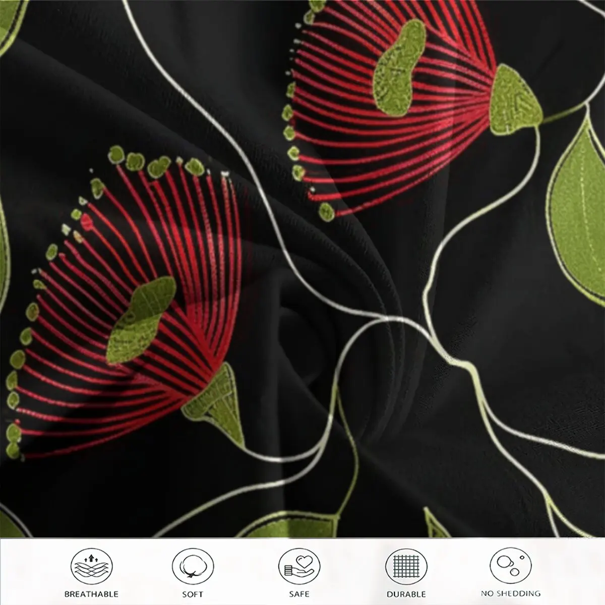 Red plant flowers  Down comforter set large size  Green plant leaves  Room decoration bedding set