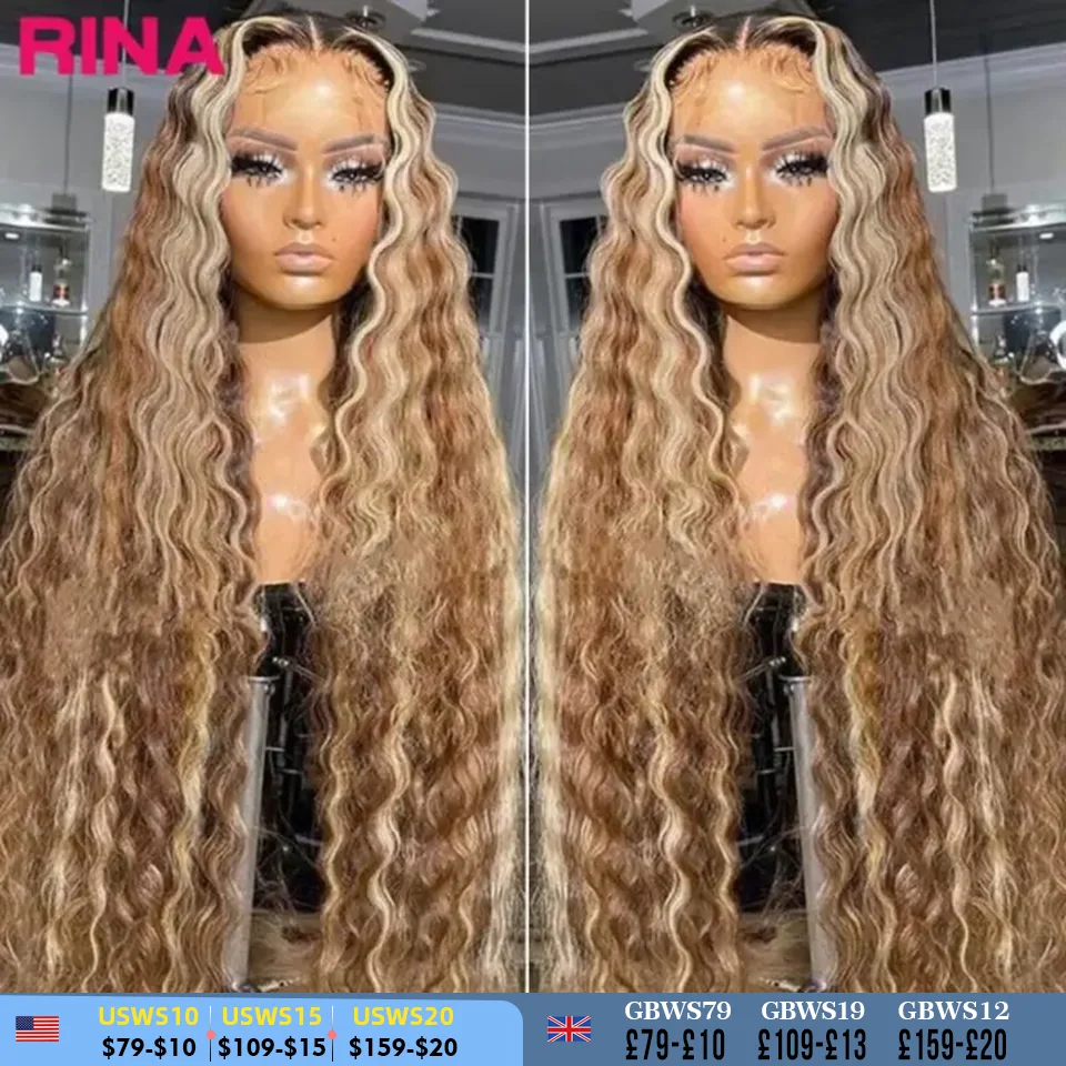 30 32 Inch Honey Blonde Color 13x4 Lace Front Wig Deep Wave Lace Front Wig For Women Pre Plucked 4x4 Lace Closure Human Hair Wig