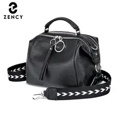 Zency Fashion Czarna Biała Torba Na Ramię Dla Kobiet 100% Prawdziwej Skóry Torebka Średniej Rozmiaru Na Codzienne Z Dwiema Paskami 2024