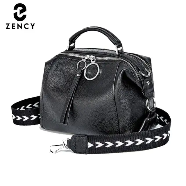 Zency Fashion Czarna designerska torba na ramię dla kobiet 100% oryginalna skórzana torebka średniej wielkości do codziennego użytku z dwoma paskami