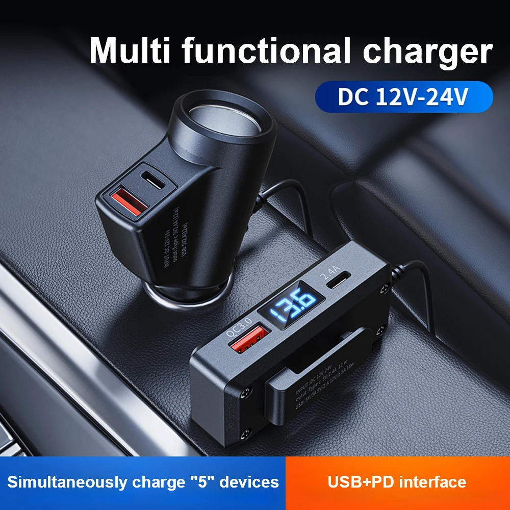 Auto Digital Display Fahrzeug Ladegerät Auto Ladegerät Adapter QC3.0 + PD Rollenmaschinenlinie Typc Schnell Ladung USB Schnelle Lade Universal multifunktional