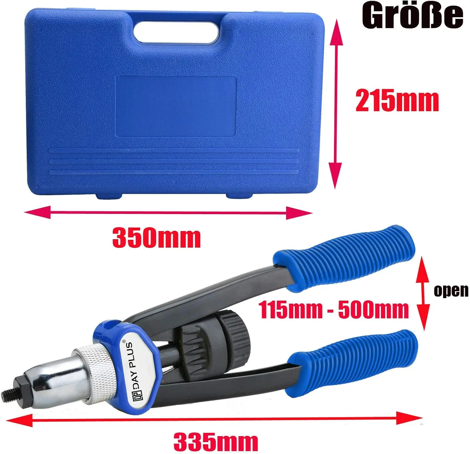 DayPlus Profi Nietmutternzange Set Blindnietzange Set Nietenmaschine Gewinde Nut Rivets M5 - M12 Werkzeug mit 150 Nietmuttern