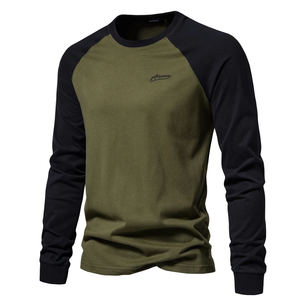 AIOPESON Men's T-shirts 100% Cotton Long Sleeve O-neck Pactwork Casual T shirts for Men New Spring Designer Tees Men Clothing