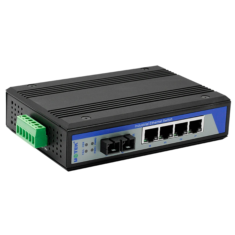 UOTEK 10/100M 4 Ports Media Converter High Quality Ethernet Switch Unmanaged with Overload Protection UT-2574 SC Connector
