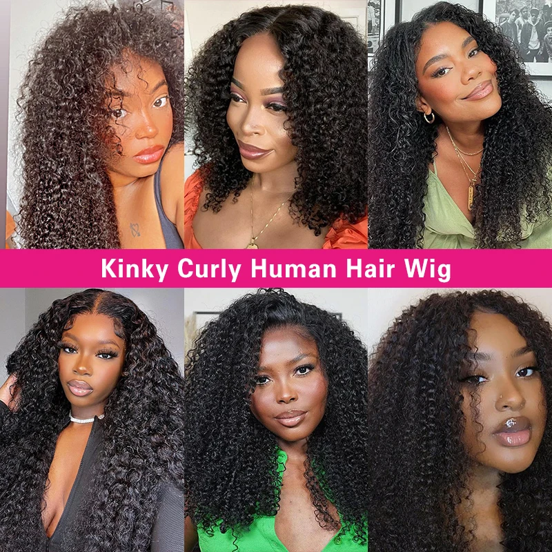 Glueless Kinky Curly Preplucked 6x4 HD Transparent Lace Human Hair Wig Ready To Go Brazilian Glueless Wig On Sale For Women