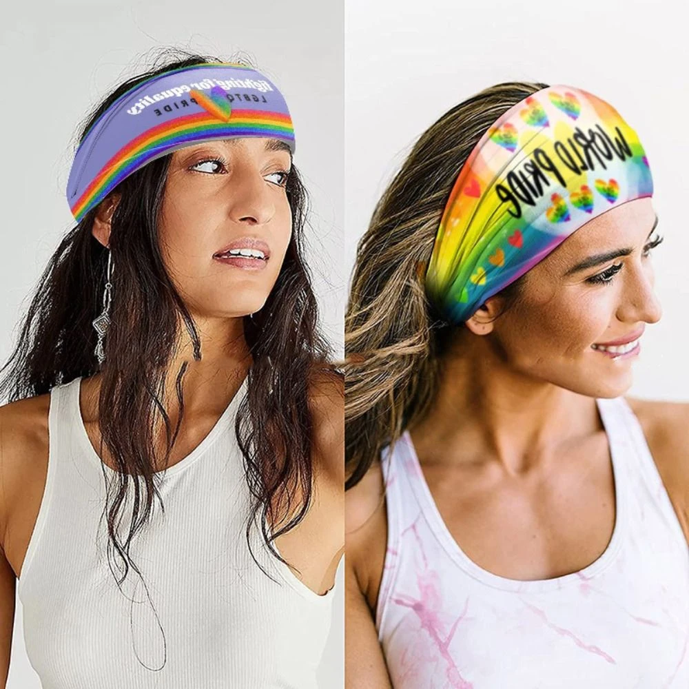 Sweet Parade Rainbow Elastic Headband Soft Sweat Absorbing Rainbow Headband Yoga Sports Hairband Stretch Sports Hairband Women