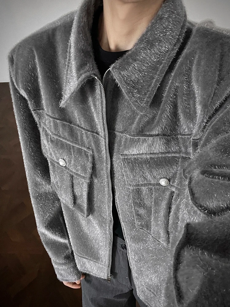 

Cleanfit Velvet Jaet ort oulder Flip Collar Workwear Men's Faion Autumn High Sensation Cool Youth Polyester Fiber