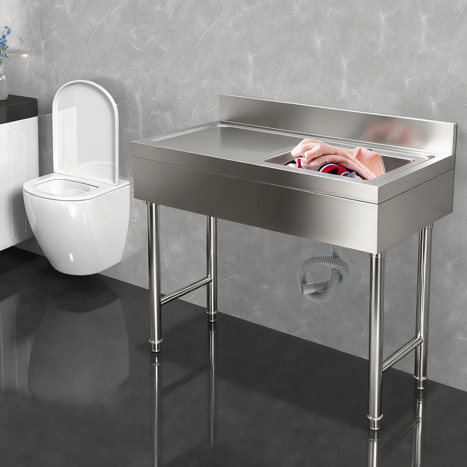 حوض مطبخ مستطيل من الفولاذ المقاوم للصدأ RV قائم بذاته فضي 100 × 50 × 80 سم للمطعم التجاري #2