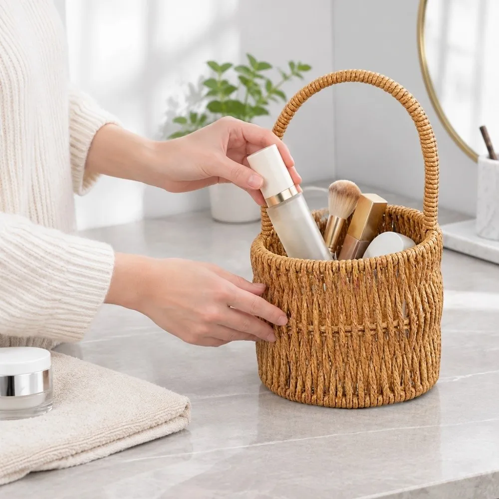 with Handle Imitation Rattan Handhold Handwoven 4 Styles Weaving Flower Basket Household Braid Storage Baskets
