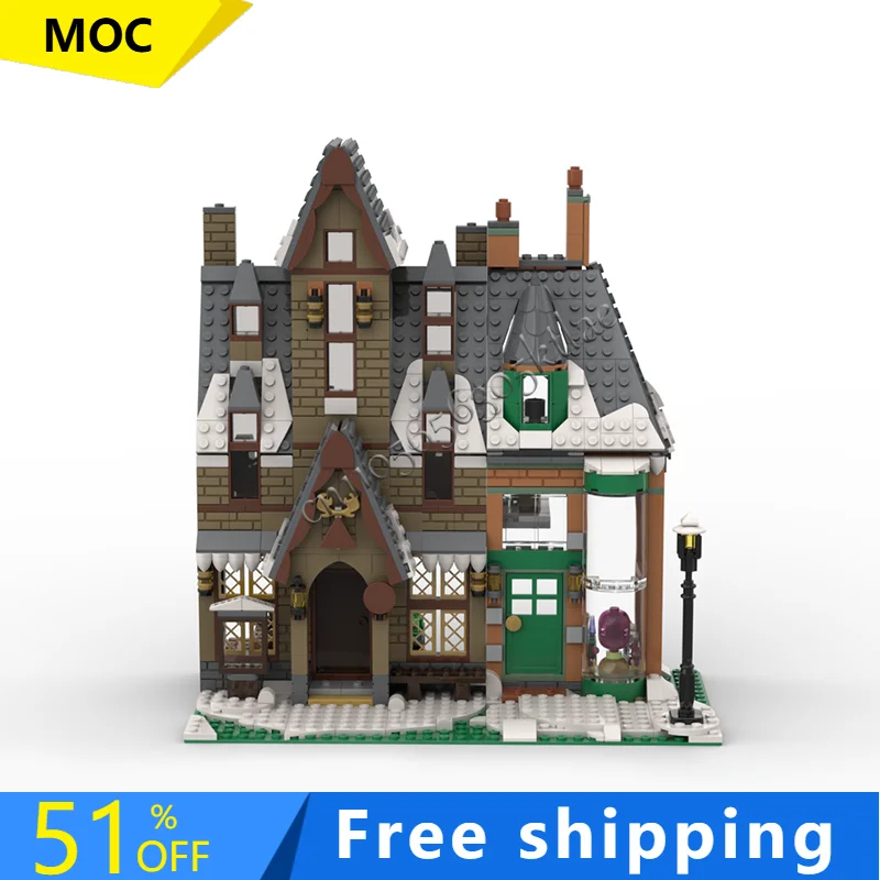 

877 шт., винтажные снежные строительные блоки в европейском стиле, набор городских кирпичей с видом на улицу, модель в сборе, игрушки, подарок на день рождения для ребенка