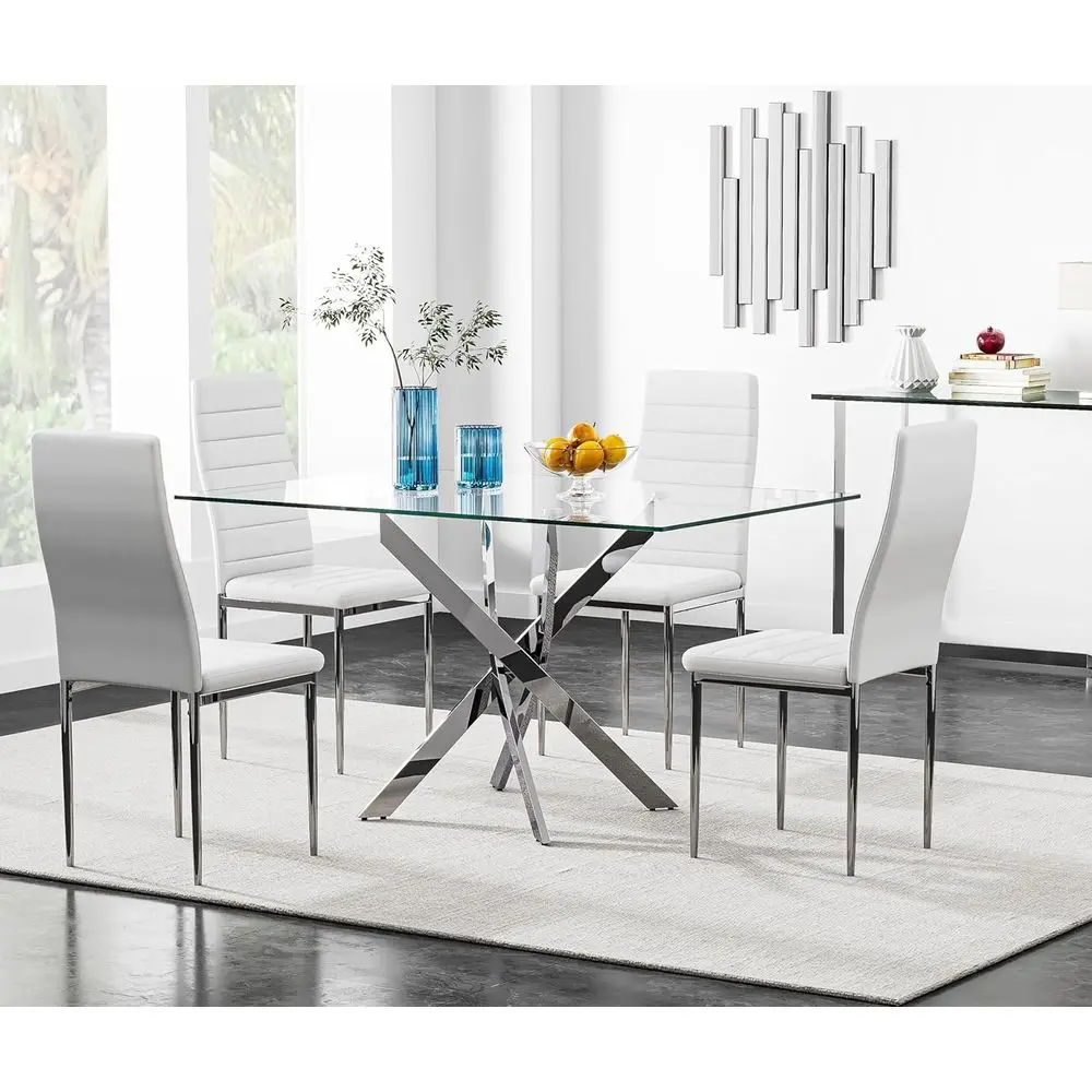 5-Piece Tempered Glass Dining Set with Upholstered Chairs
