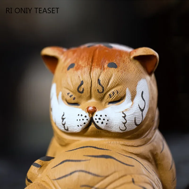 Yixing Handmade Sculpture Purple Clay Tea Pet Cute Tiger Statue Lucky Tea Figurine Ornaments Crafts Chinese Tea Set Decoration