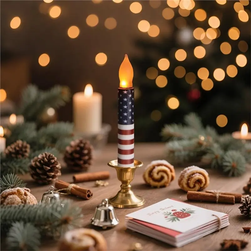 ABYN-Warm White LED Flameless Candles With Remote Control 2PCS Taper Candles Patriotic Table Centerpieces Holiday Decor