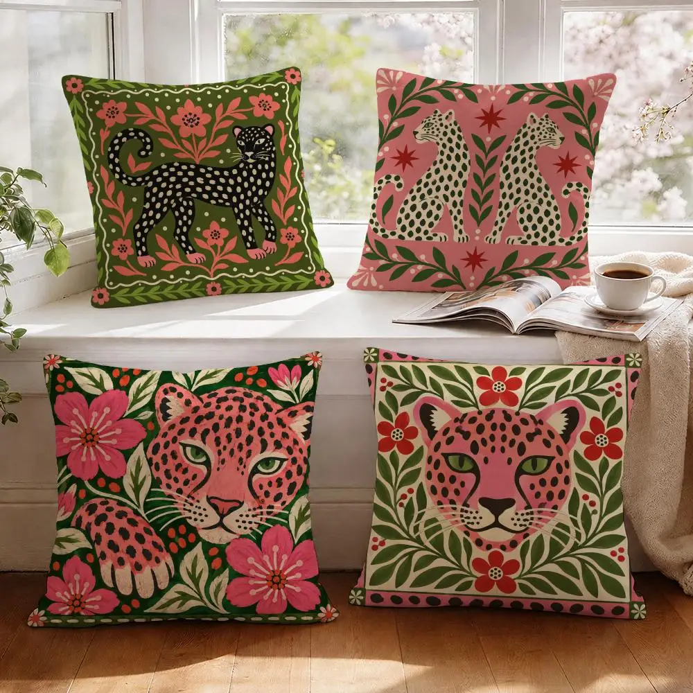 Spotted Cats Cushion Cover 1/4Pcs Linen Throw Pillow Covers Double-Side Print Sofa Couch Living Room Decor