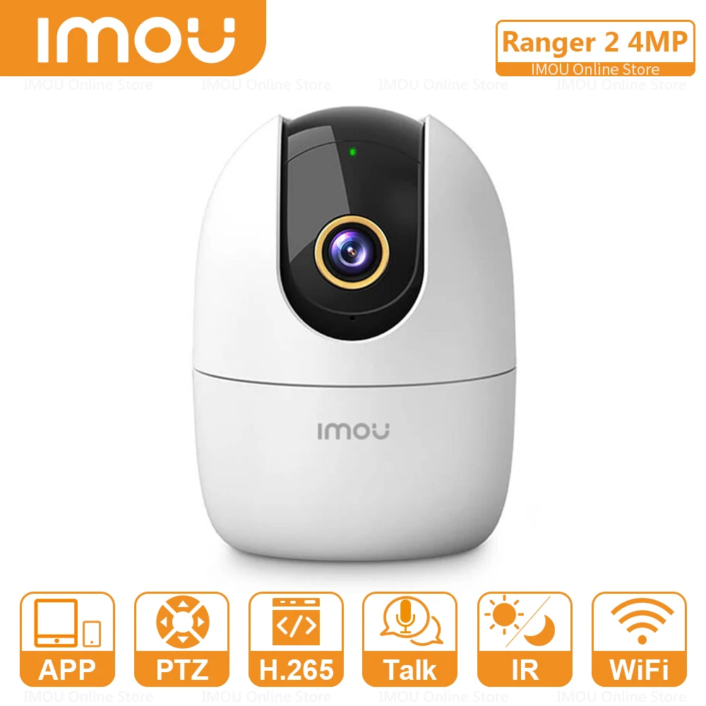 IMOU Ranger 2 cámara IP de 4MP, conexión WiFi y Ethernet, 25fps, H.265, PTZ, Audio bidireccional, alarma de sonido anormal, región Configurable