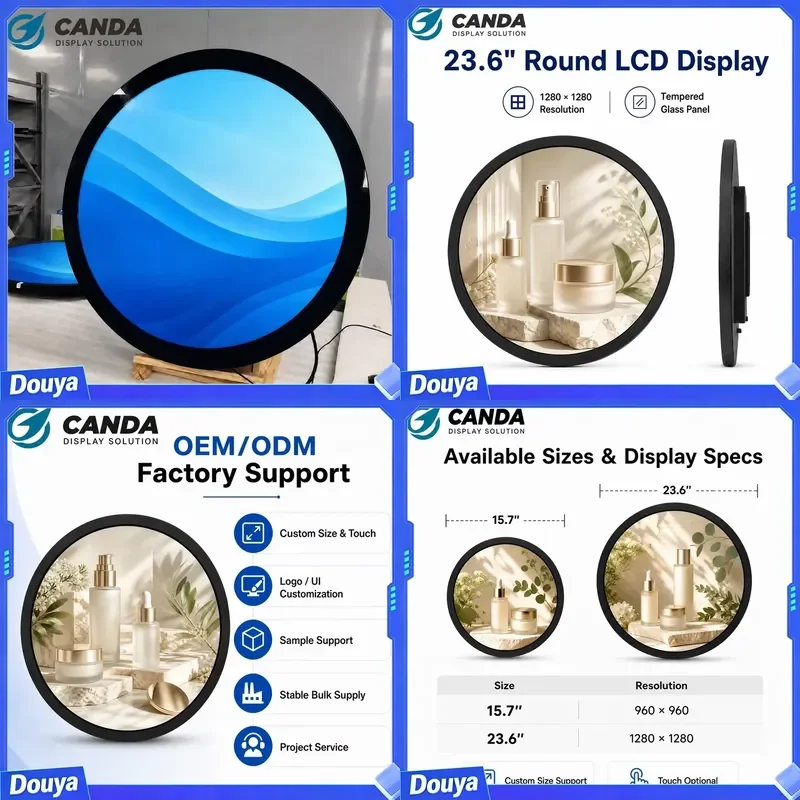 23.6 Inch Round Commercial LCD Display with Video Wall Ready for Shopping Mall and Subway Use Text & Animation Digital