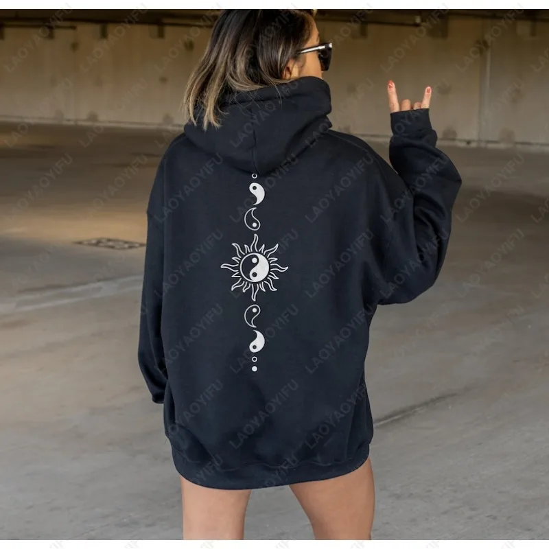 Seek Balance Mental Health duplex print Pullover Yin Yang Positive Aesthetic Sun And Moon Sweatshirt men women Spiritual Hoodie