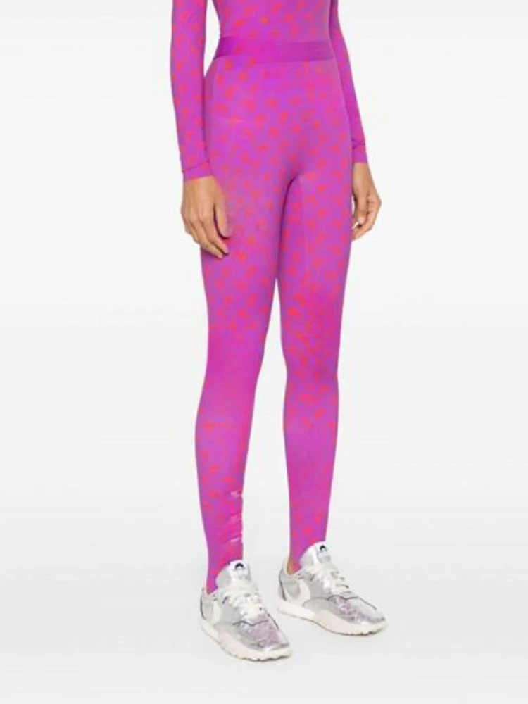 Retro Fashion Leggings High Waisted Women Moon Print Ice Silk Solid Color Stretchy Tummy Control Pants