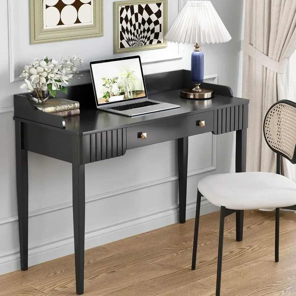 Vanity Wooden with Drawer Modern Desk Computer Desk Black Makeup Table with Gold Handle