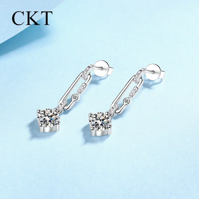 18K White Gold Platinum Pt950 1-2ct Moissanite Diamond Drop Earrings for Women Long Earrings Temperament Wedding Fine Jewelry