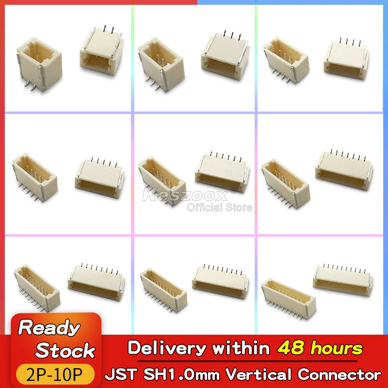 Keszoox JST SH 1.0mm SMT Vertical Header 2-12 Pin Socket Plug Connector for Micro Drones and Hobby Electronics