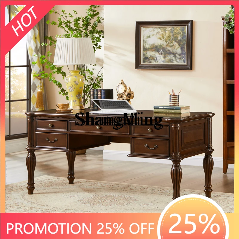 

FG new medieval style solid wood desk retro study desk home computer writing desk