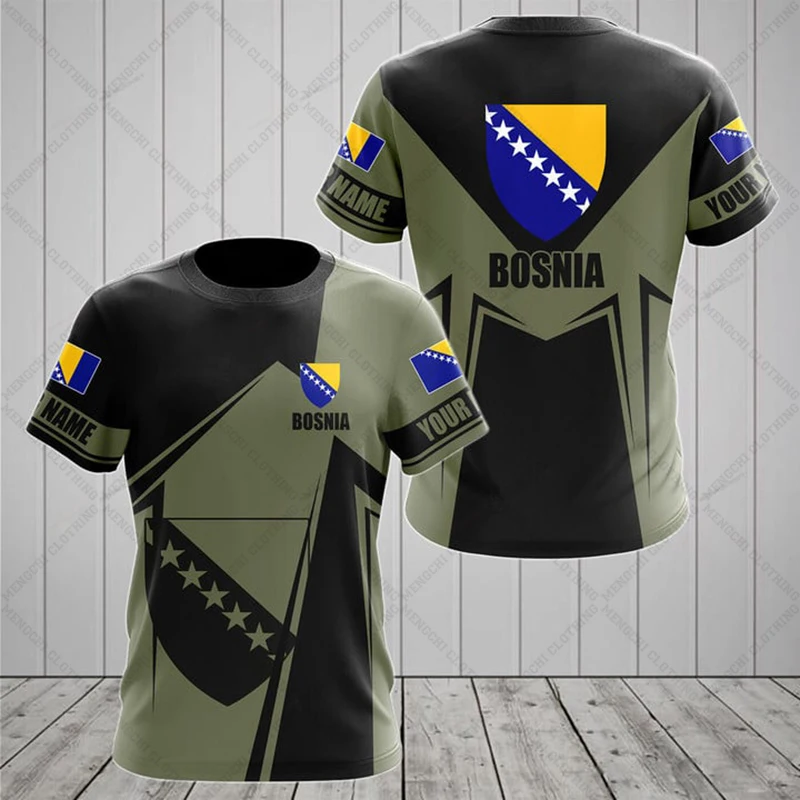 Bosnia Emblem Personalized Unisex T-shirts Loose Oversized Short Sleeve Tops Summer Casual Tees For Men Women And Kids