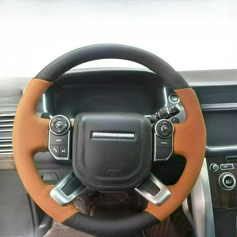 

Hand-stitched black brown leather car steering wheel cover For Land Rover Range Rover Evoque Discovery 5 Car Accessories