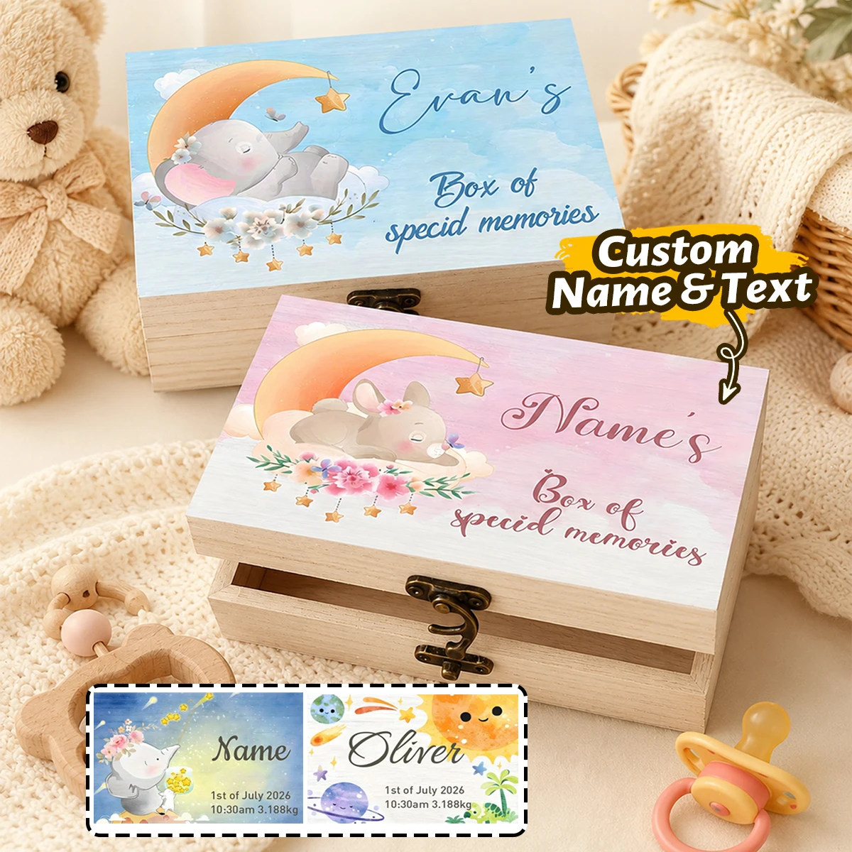 Custom Wooden Keepsake Box Personalized Memory Storage Chest Cute Animal Room Decor Customized Name Memory Box Birthday Gift