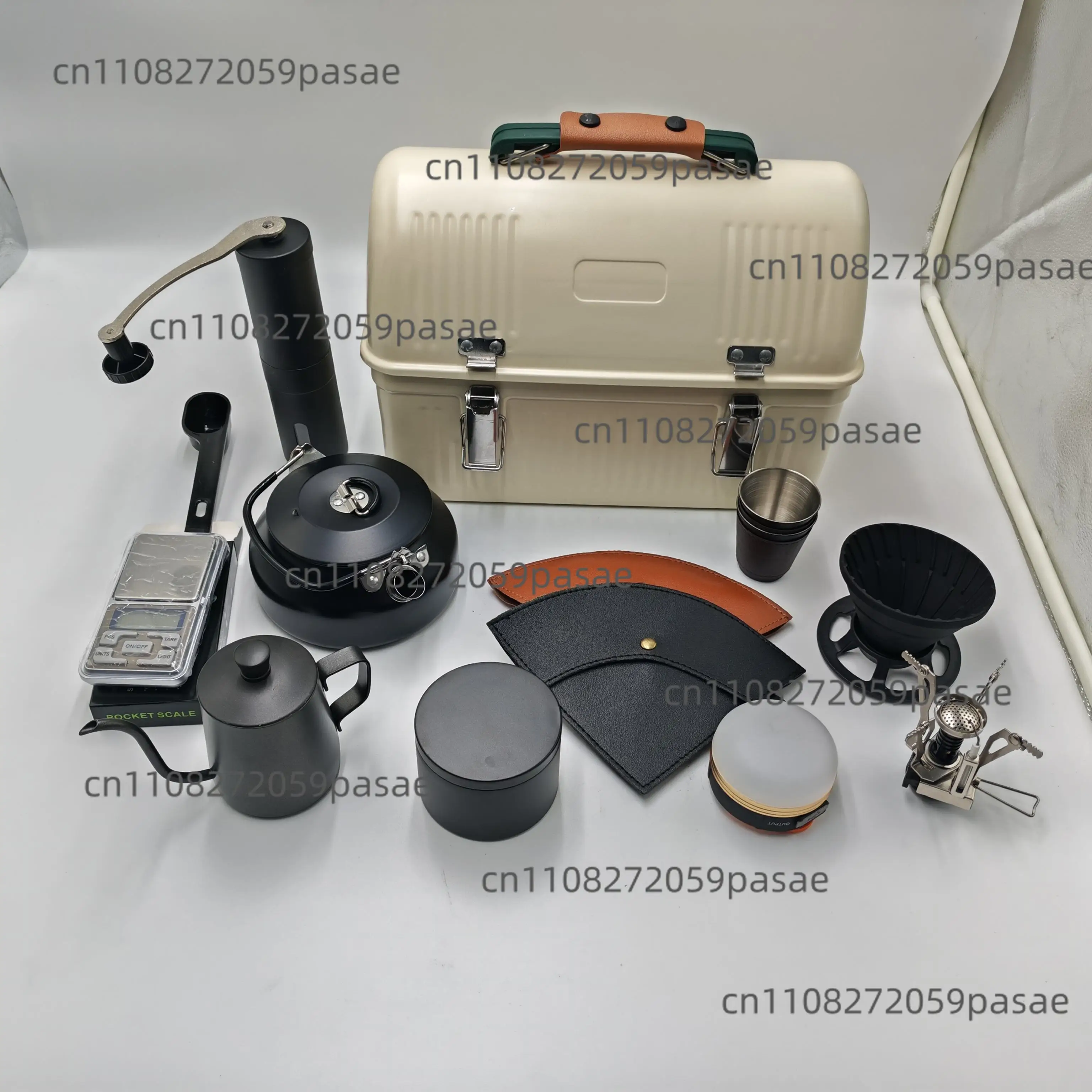 Outdoor Tea Set Toolbox,Large Toolbox Tea Sets,toolbox with Light,kettle,stove Scale for Outdoor Camping
