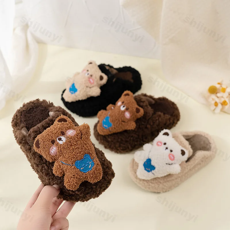 

Children's Plush Shoes Autumn Winter Indoor Warm Boys' Home Shoes Comfortable Non Slip Soft Sole Cartoon Girls' Cotton Slippers