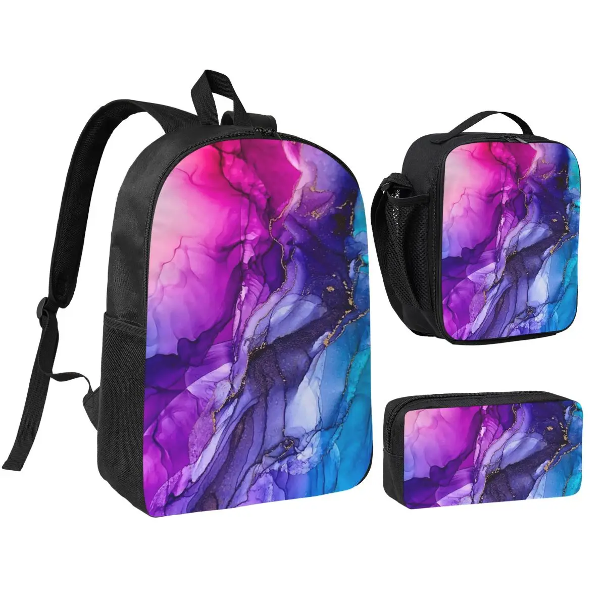 Abstract Vibrant Rainbow Ombre Backpack Student BookBag School Bag Shoulder Bags 3ps Insulated Lunch Bag Pencil Case