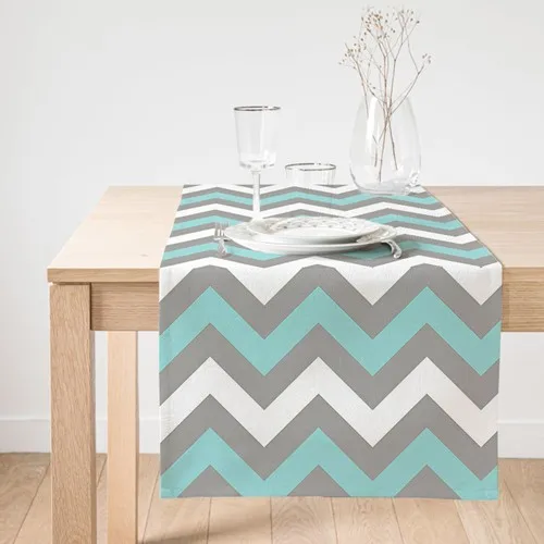 Realhomes Gray Turquoise Chevron Patterned Digital Printed Decorative Suede Runner