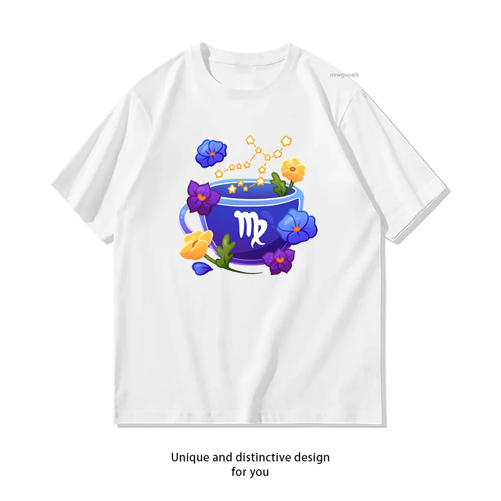 Simplified Virgo Zodiac Teacup T-shirt woman man Casual cotton summer printed t shirts Adult streetwear camisetas O-neck