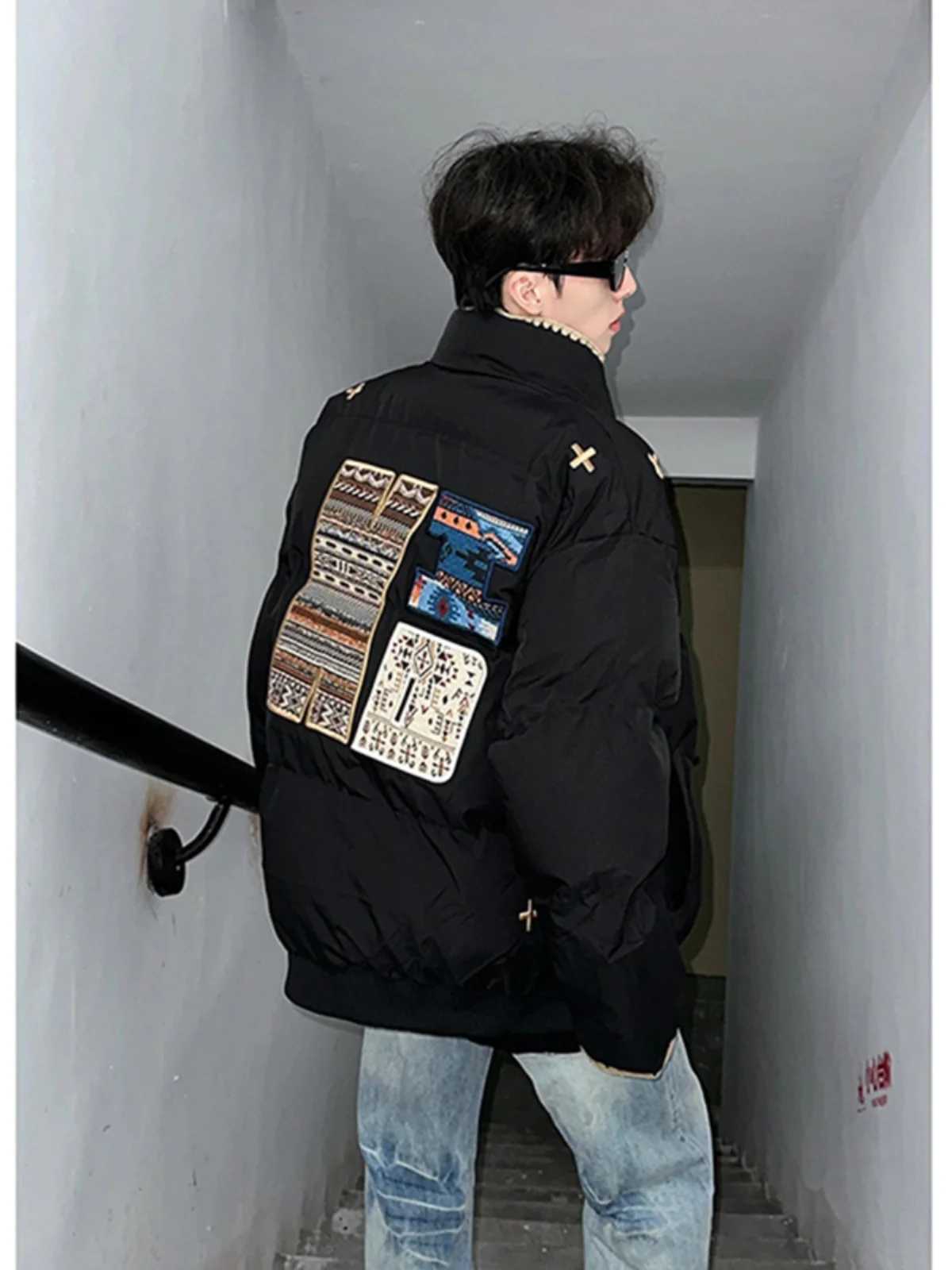 

Утепленная хлопковая куртка с вышивкой и надписями для мужчин, зимняя теплая, ветрозащитная, с воротником-стойкой, молодежная модная верхняя одежда