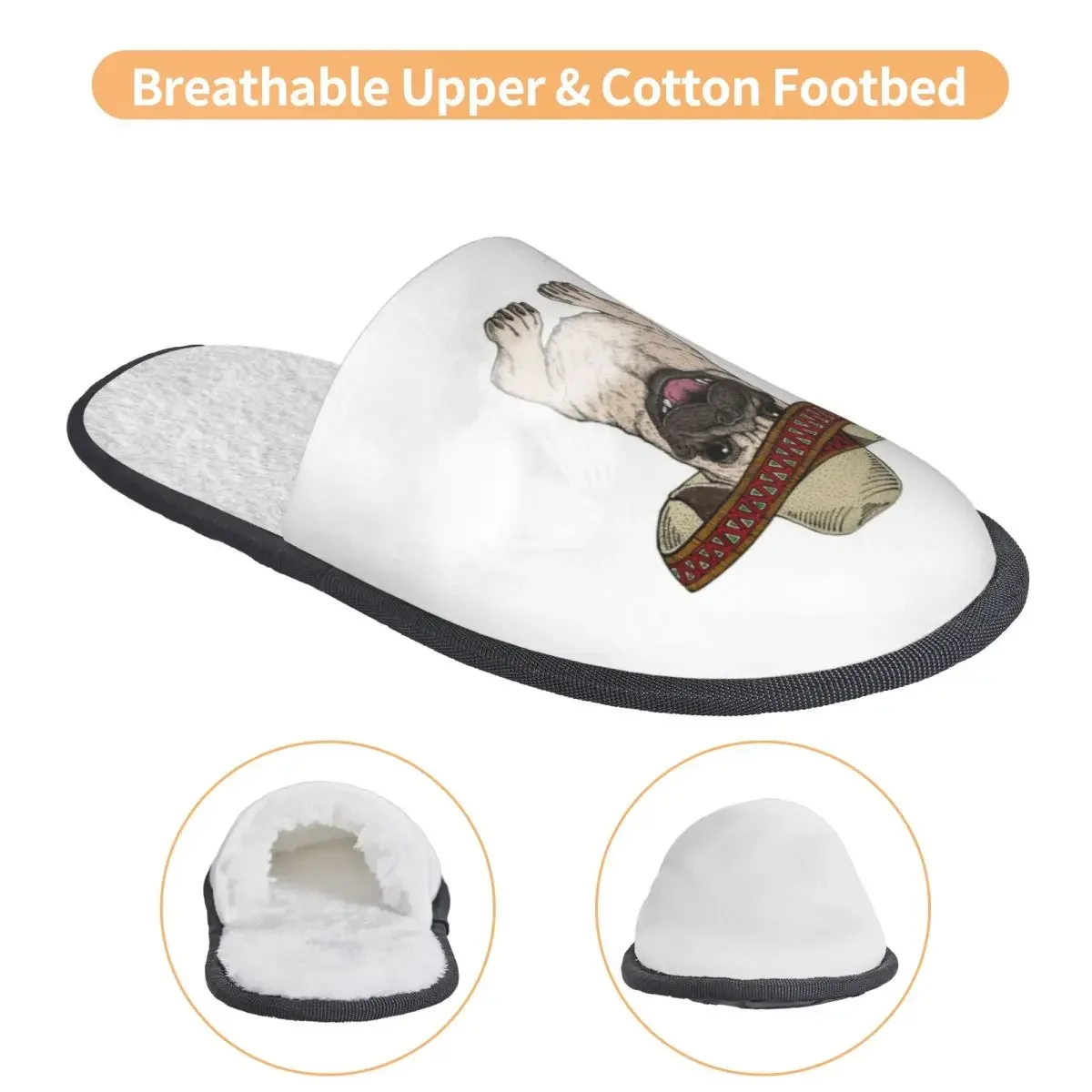 Pug With Sombrero Mexican Hat Slipper For Women Men Fluffy Winter Warm Slippers Indoor Slippers