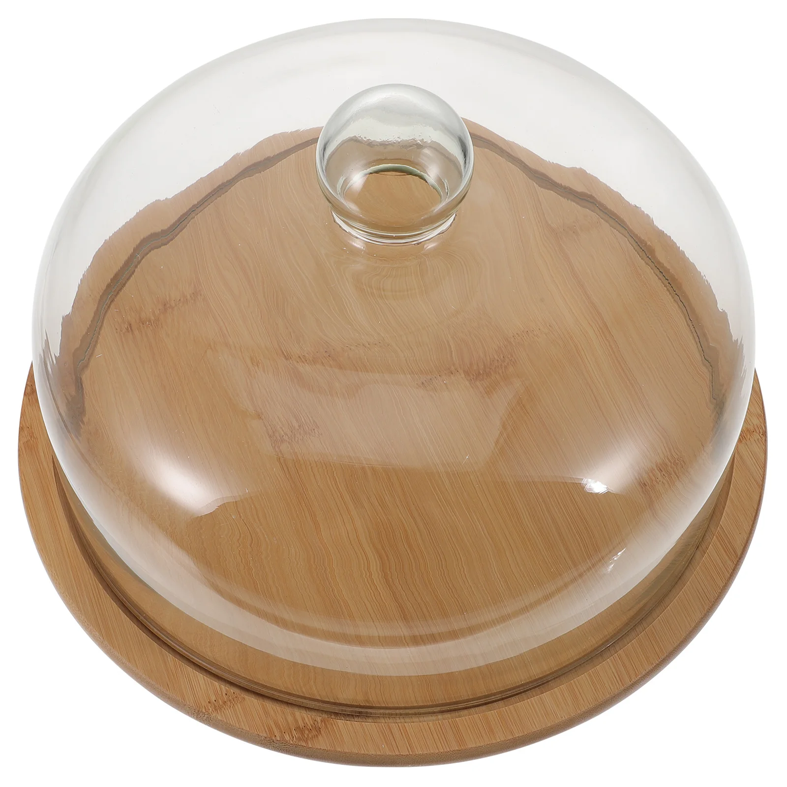 

1 set Cake Glass Lid Food Cover Wood Tray Turntable Kit Plate Transparent Bamboo Set Decorative Kitchen Party Cake Stand