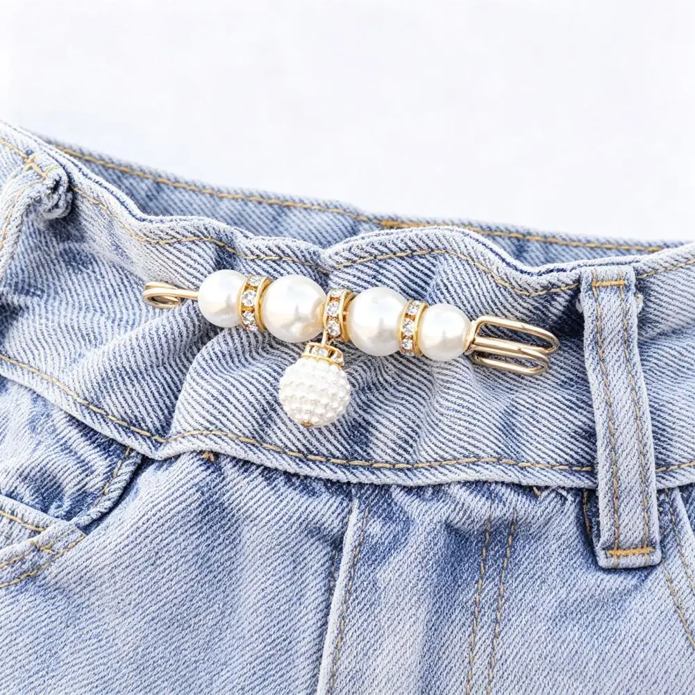 Waistband Hidden Button 2pcs Faux Pearl Waist Tightener Pins Reusable No-sew Waistband Cinchers for Loose Jeans Skirts