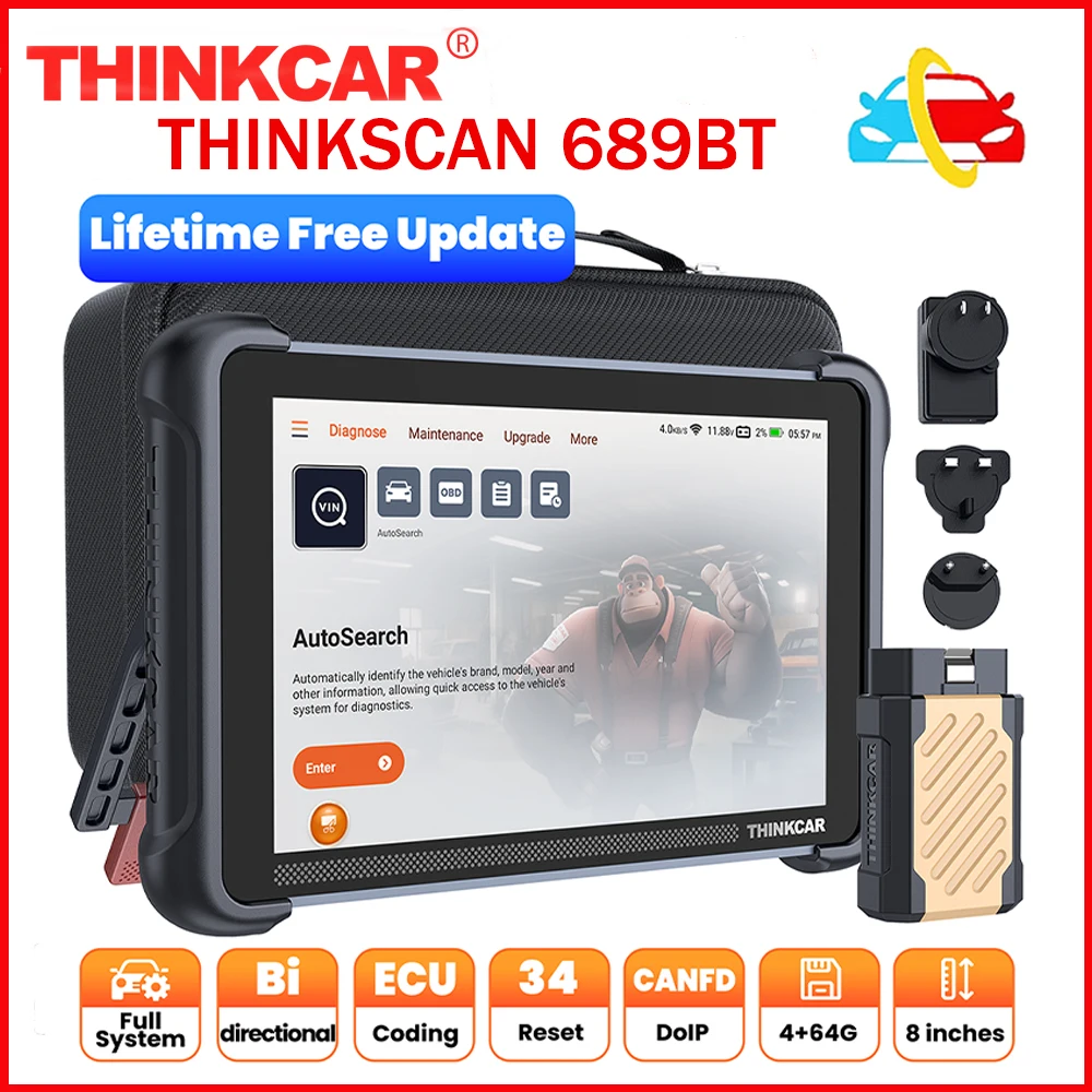 THINKCAR THINKSCAN 689BT Thinkscan 689 CANFD DOIP OBD2 Diagnostic Tool All System Diagnose Bi-directional 34 Reset Lifetime Free