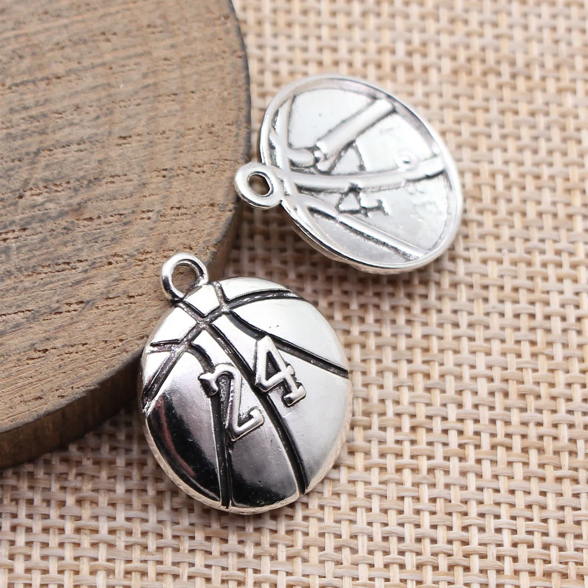 10pcs 23x20mm Antique Silver Color Basketball Charms With Engraved Number 24 Handmade Jewelry Making Accessories