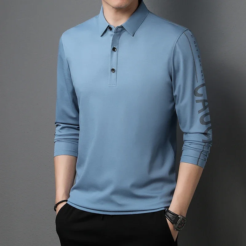 

Men's New Spring and Autumn Fashion Comfortable Pullover Solid Color Versatile POLO Shirt Long Sleeved Top