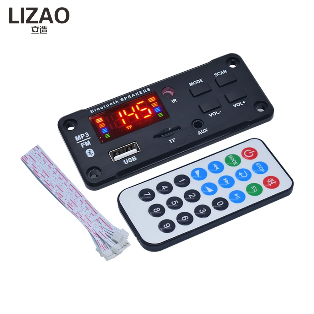 Bluetooth 5.0 MP3 Decoding Board Module, 6-12V Wireless Audio Player with TF/USB/FM/AUX & Remote for Car & DIY Speakers
