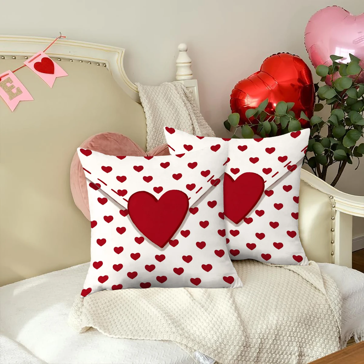 1/2pcs Valentine's Day Love Envelope Theme Pillow Cover, Comfortable and Soft Plush Texture, Festival Decoration Pillowcase,