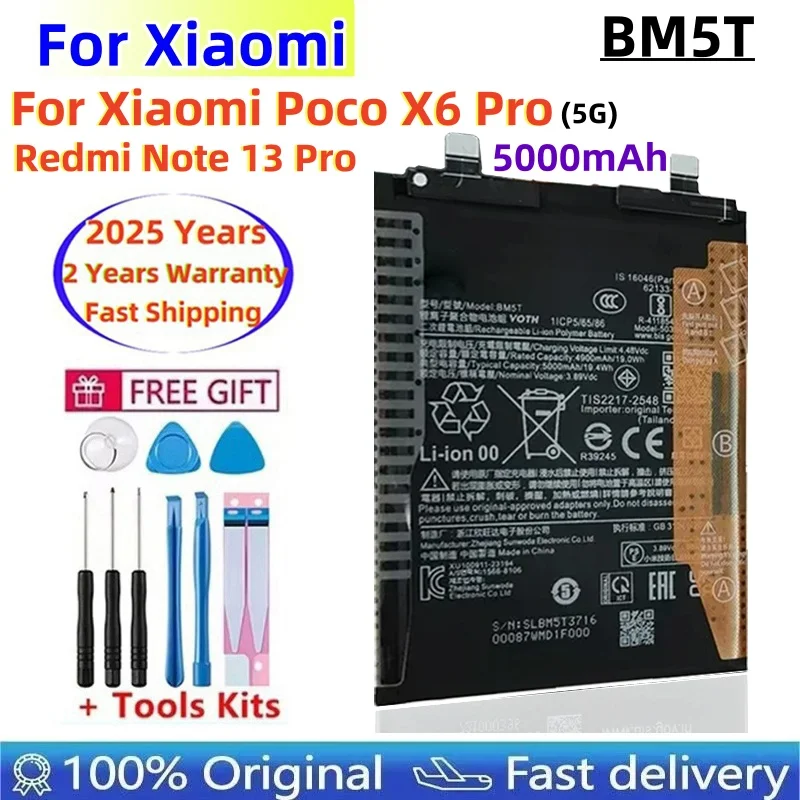 

Fast Shipping 2025 Years 100% Original Replacement Battery BM5T 5000mAh For Xiaomi Poco X6 Pro 5G Redmi Note 13 Pro Batteria