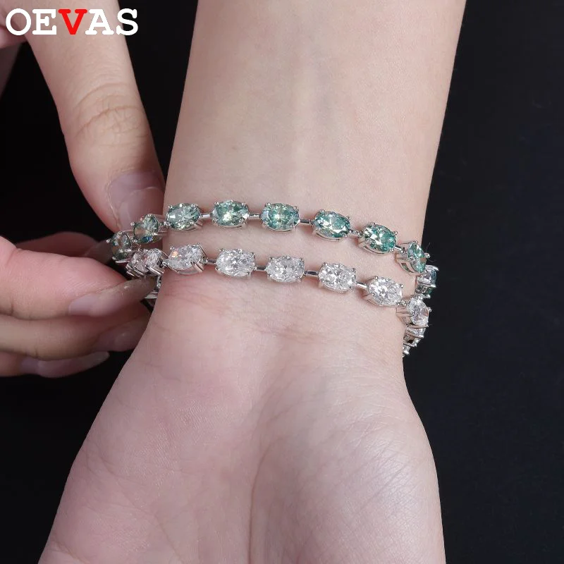 

OEVAS 5*7MM 1CT D Color Full White Blue Green Moissanite 100% 925 Sterling Silver Bracelet For Women With GRA Party Fine Jewelry